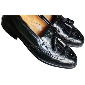 Vintage Johnston Murphy Optima Wingtip Tassel Black Leather