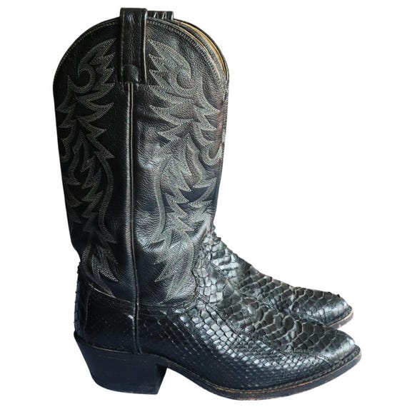 Vintage Dan Post Black Python Snakeskin Leather C… - image 1