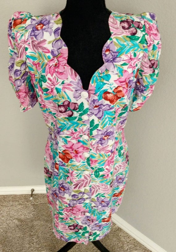 Vintage 80s 90s All That Jazz Floral Pencil Dress… - image 2