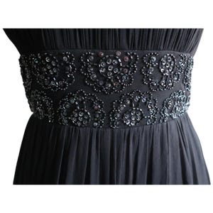 Adrianna Papell Evening SILK Dress Gown Black Ruched Beaded Empire Waist 4 image 4