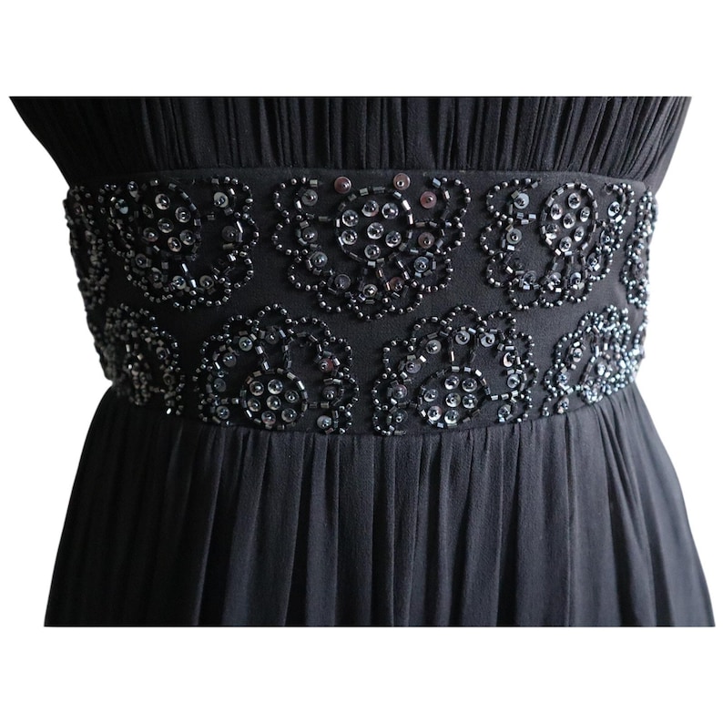 Adrianna Papell Evening SILK Dress Gown Black Ruched Beaded Empire Waist 4 image 4
