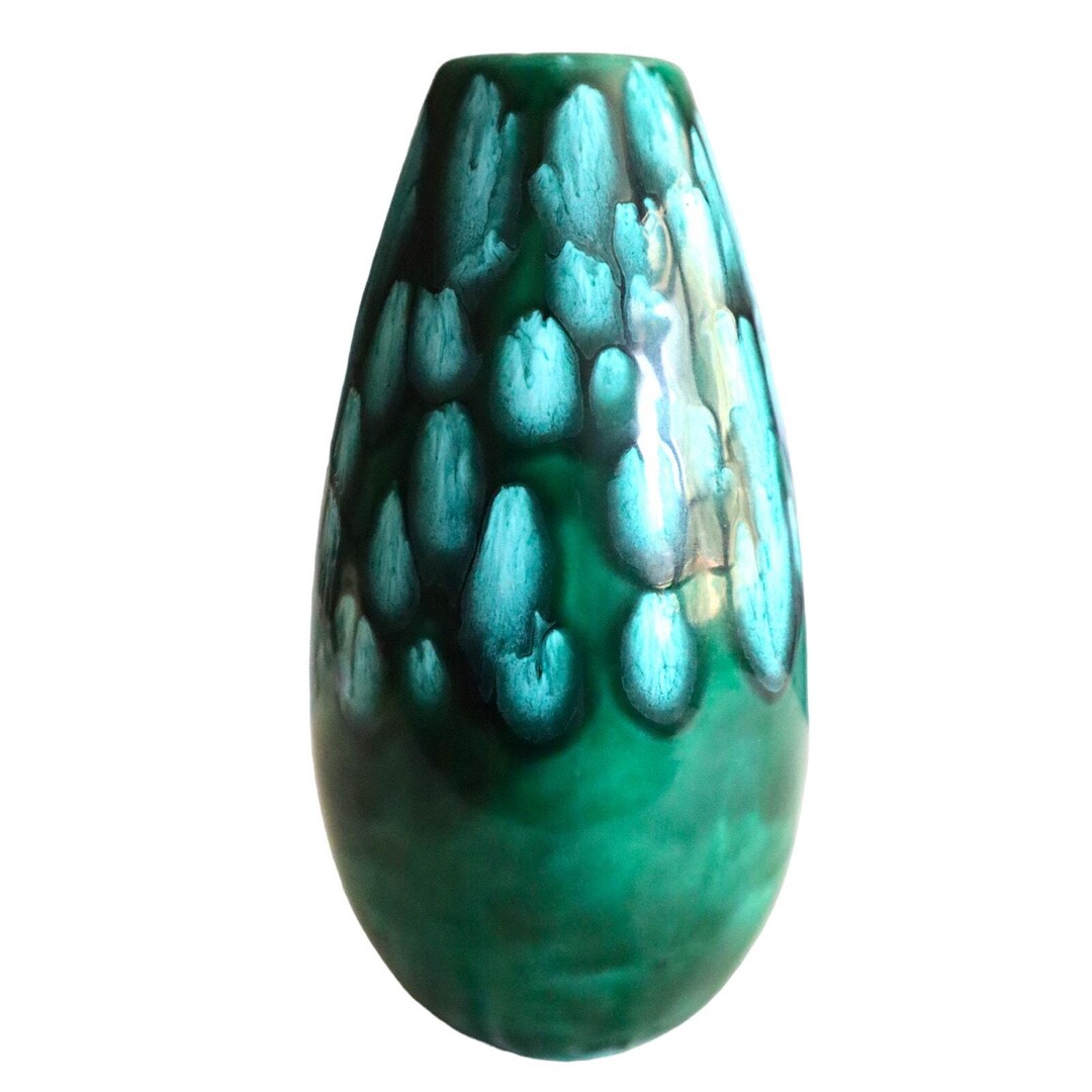 Vintage Lava Vase Glazed Studio Pottery Blue Green Drip Glaze MCM 60s ...