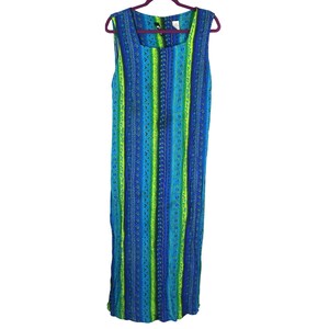 Vintage 90s Sag Harbor Blue Green Maxi Dress Square Neck Geometric Tie Plus  16W - Etsy