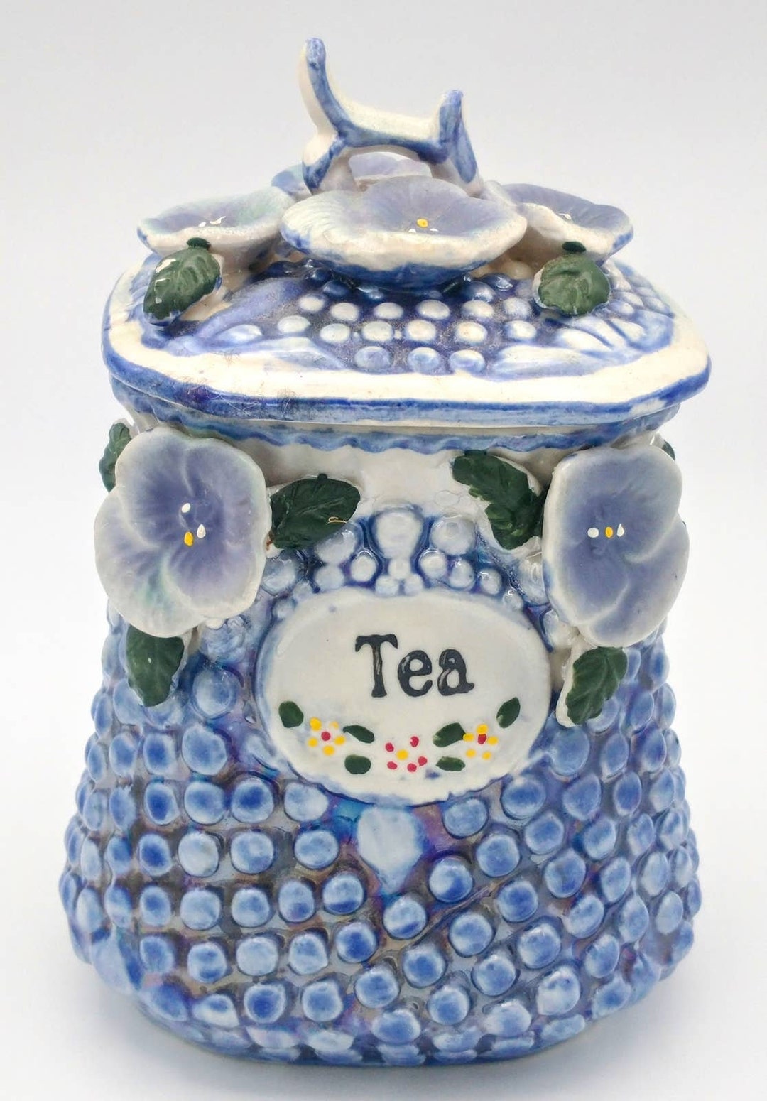 Vintage Blue Tea Canister Jar With Lid Ceramic Stoneware Etsy