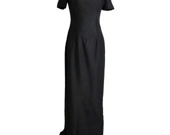 Vintage 80s 90s Watters and Watters Black Dress Drop Waist Cotton Blend Maxi 4