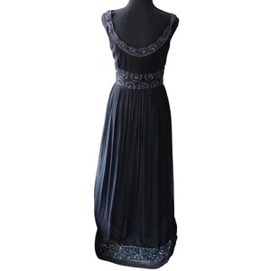 Adrianna Papell Evening SILK Dress Gown Black Ruched Beaded Empire Waist 4 image 5