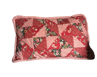 LARGE Rectangle Vintage 80s Floral Patchwork Quilt Pillow & Sham Retro Roses