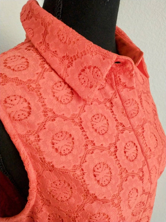 Y2K Vintage Orange Lace sleeveless Collar Dress s… - image 3
