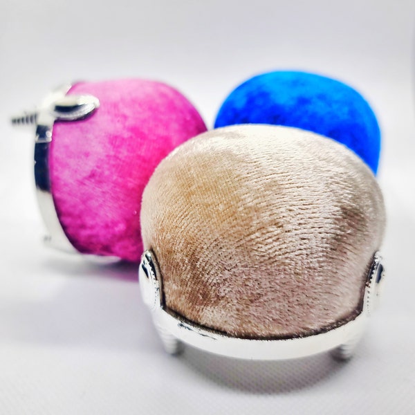 Cute Handmade Round Velvet Silver Frame Pin Cushion in Different Colours