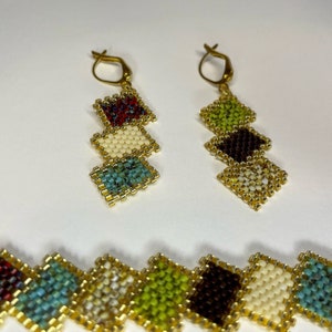 Handmade Miyuki Bracelet, Miyuki Earrings, Handwoven Beaded Bracelet, Authentic Beaded Earrings