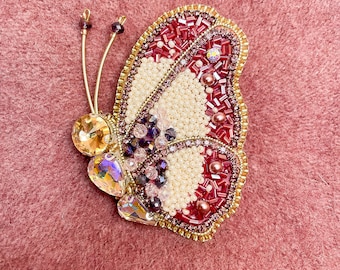 Handmade Butterfly Brooch, Designed Butterfly Beaded Pin
