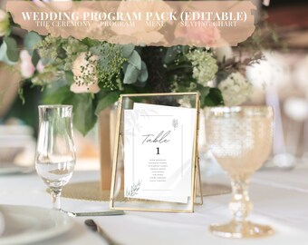 Wedding Reception Bundle Templates |Wedding Program Bundle Canva|Place cards |Table number|Customizable Wedding Ceremony Program