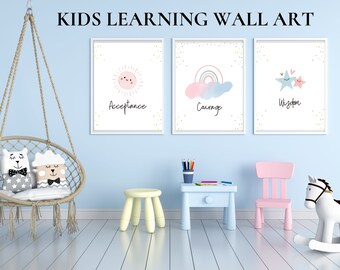 Kids Digital Wall Art Trio | Words of Wisdom Wall Decor | Affirmations |Positive Affirmations Kids Learning|Self Love Prints |Calming Corner