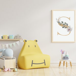 Letrero para dormitorio/Fondo blanco/Arte de pared imprimible con iniciales/Póster de letras/Impresión del alfabeto/Descarga digital/Letra imprimible