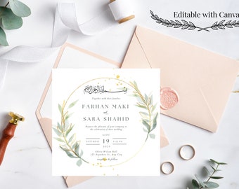 Custom Islamic Wedding Invitation | Nikkah Invite | Elegant Invite | Instant Download | Printable Elegant |  Muslim Custom Wedding Invites |
