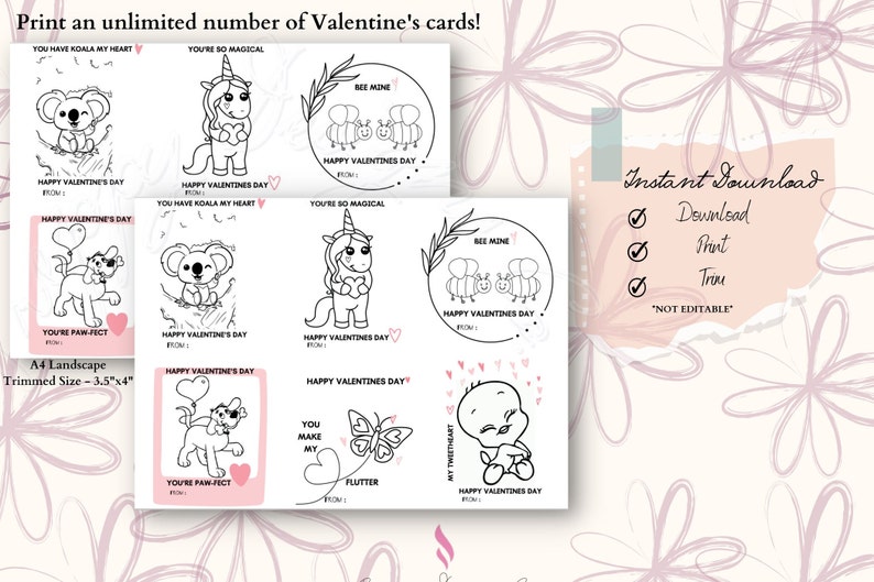 Printable Valentine's Day Cards With Puns for Kids Cute Animals Color ...