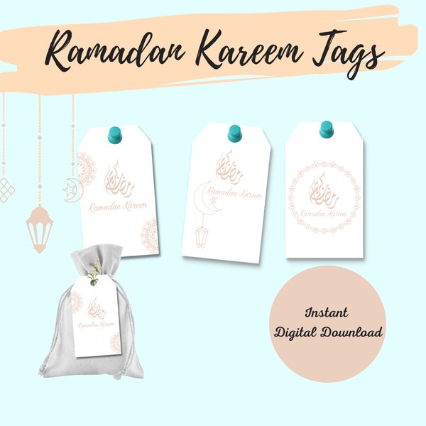 Ramadan Kareem  Gift Tags, Printable Gift Tag, Ramadan Decoration, Instant Digital Download, 9 Printable Tags, Modern Gift Tags