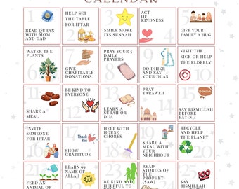Ramadan Good Deeds Calendar | 30 Day Ramadan Calendar| Islamic Prints | Ramadan Decor  | Kids Bedroom Decor  |  Classroom Decor|  Room Decor