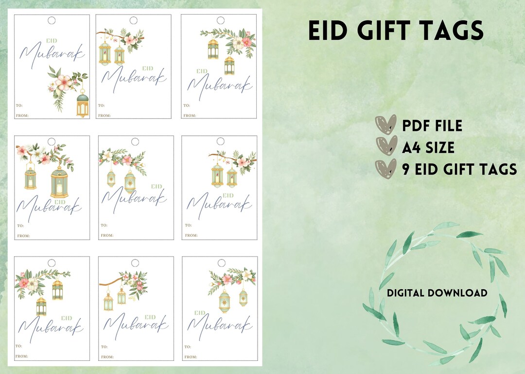 EID Gift Tags | Spring Theme Editable and Printable Eid Gift Tags | 9 ...