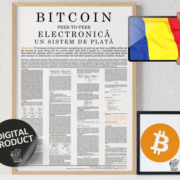 Bitcoin Whitepaper Romanian White | Digital Download Print | Bitcoin Printable Art | Bitcoin Wall Decor | Crypto Wall Art | Digital Print