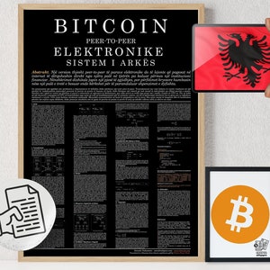 Bitcoin Poster Whitepaper Albanian Black | Crypto Poster | Bitcoin Wall Decor | Crypto Wall Art | Home Deco | Physical Print