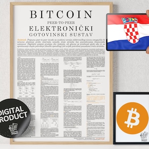 Bitcoin Whitepaper Poster: Croatian Translation Crypto Art (Digital Download)