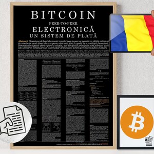 Bitcoin Poster Whitepaper Romanian Black | Crypto Poster | Bitcoin Wall Decor | Crypto Wall Art | Home Deco | Physical Print