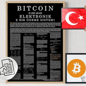 Bitcoin Poster Whitepaper Turkish Black | Crypto Poster | Bitcoin Wall Decor | Crypto Wall Art | Home Deco | Physical Print