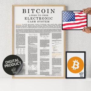 Póster de Bitcoin en papel blanco en inglés / Impresión digital para descargar / Arte imprimible de Bitcoin / Decoración de pared de Bitcoin / Arte de pared criptográfico
