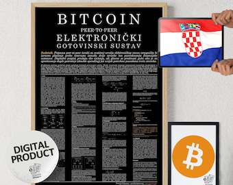 Bitcoin Whitepaper Croatian Black | Digital Download Print | Bitcoin Printable Art | Bitcoin Wall Decor | Crypto Wall Art | Digital Print