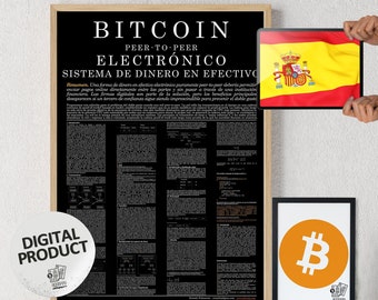 Bitcoin Whitepaper Spanish Black | Digital Download Print | Bitcoin Printable Art | Bitcoin Wall Decor | Crypto Wall Art | Digital Print