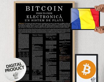 Bitcoin Whitepaper Romanian Black | Digital Download Print | Bitcoin Printable Art | Bitcoin Wall Decor | Crypto Wall Art | Digital Print