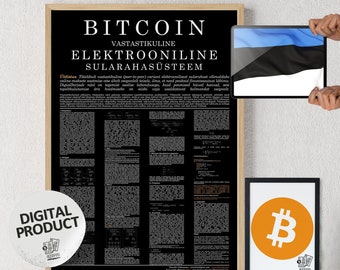 Bitcoin Whitepaper Estonian Black | Digital Download Print | Bitcoin Printable Art | Bitcoin Wall Decor | Crypto Wall Art | Digital Print