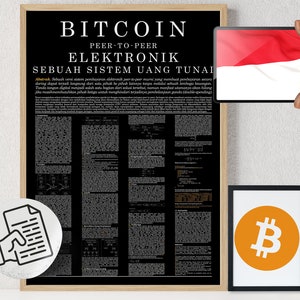 Bitcoin Poster Whitepaper bahasa Indonesia Black | Crypto Poster | Bitcoin Wall Decor | Crypto Wall Art | Home Deco | Physical Print
