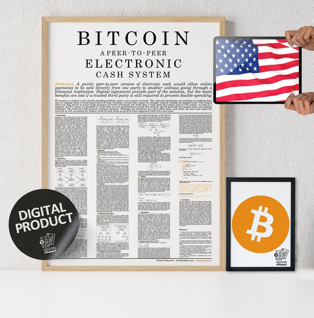 Bitcoin Whitepaper English White Digital Download Print Bitcoin Printable Art Bitcoin Wall Decor