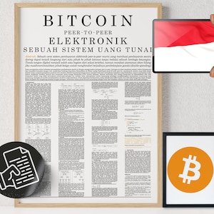 Bitcoin Poster Whitepaper bahasa Indonesia White | Crypto Poster | Bitcoin Wall Decor | Crypto Wall Art | Home Deco | Physical Print