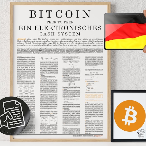 Bitcoin Whitepaper English White | Bitcoin Poster | Bitcoin Wanddeko | Krypto Wandkunst | Wohndeko | Physischer Druck