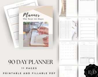 90 Day Planner | Undated | Guided Goal Setting Workbook | Daily & Weekly Planners | Printable and Fillable PDF | Instant Download