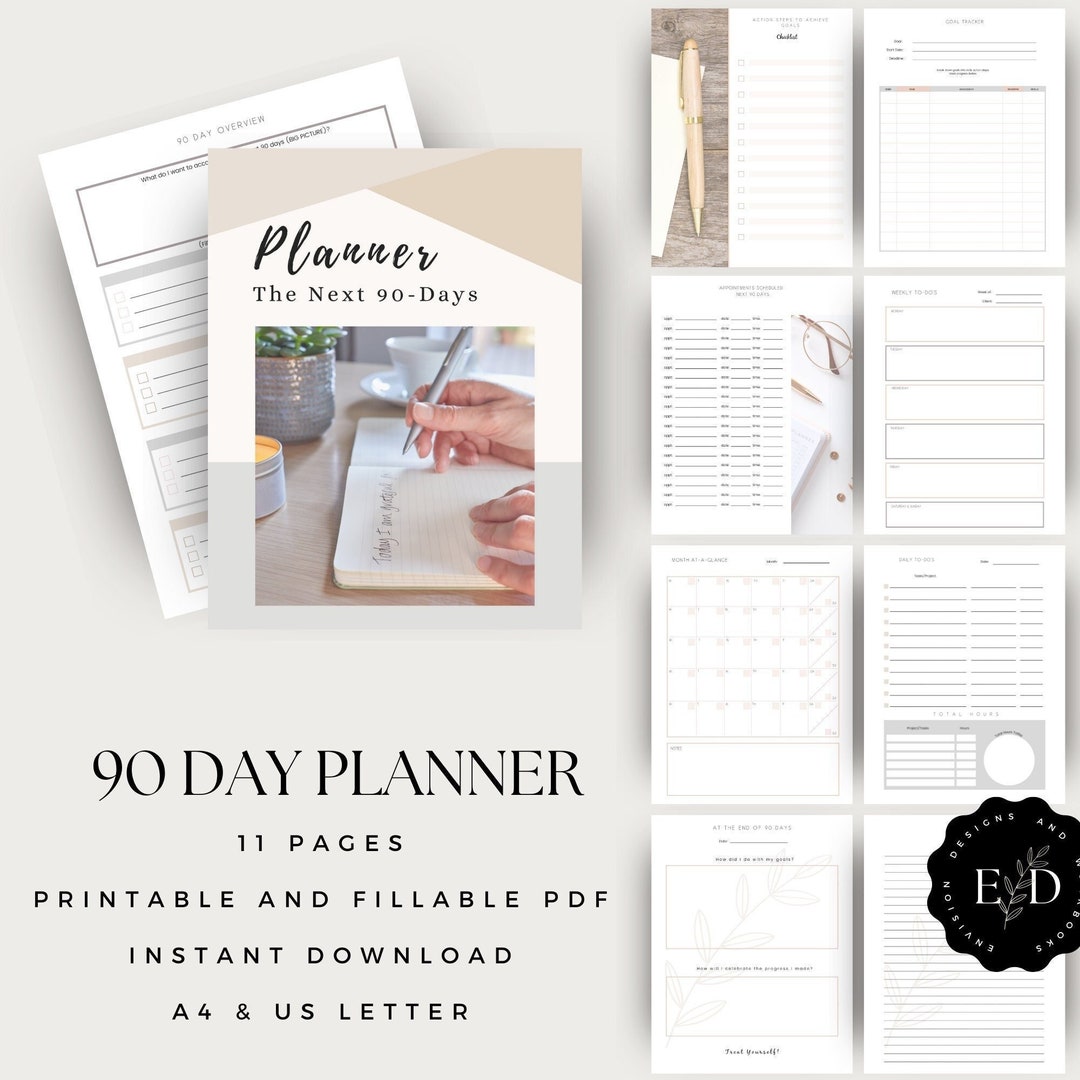 90 Day Planner Undated Guided Goal Setting Workbook Daily & Weekly Planners Printable and