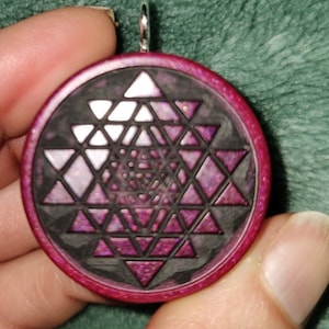 Red shungite sri yantra orgonite - reversible EMF filter