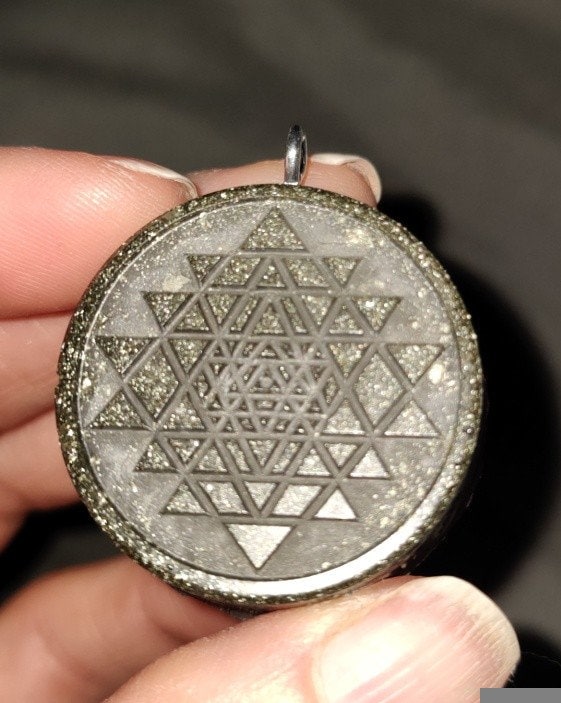 Pyrite sri yantra reversible EMF filter/orgonite