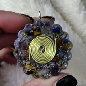 Green and blue flower orgonite pendant