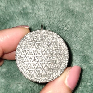 Silver metal flower of life orgonite pendant
