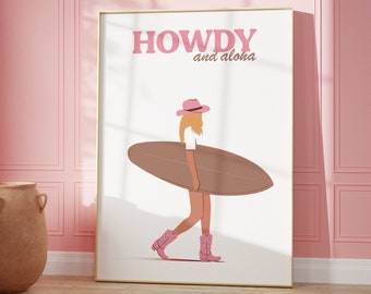 Coastal Cowgirl Art Print, Pink Howdy Cowgirl Print, Girly Wall Art, Coastal Cowgirl Poster, Pink Cowgirl Print, Blonde Surf Girl Poster