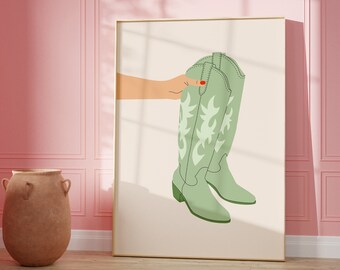 Trendy Cowgirl Boots Art Print: Western Bedroom Decor (Digital Download)