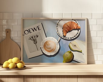 Toast Breakfast Print, Coffee Wall Print, Brunch Wall Art, Trendy Kitchen Prints, Espresso Poster, Kitchen Wall Decor, Kitchen Food Print