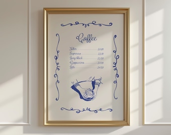 Blaue Kunstdrucke - Kaffee-Speisekarte: Italienisches Küchen Dekor (Digitaler Download)