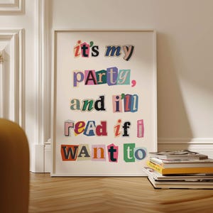 "Leo si quiero" (impresión), arte de pared moderno con temática de libros, póster de lectura divertido, impresión tipográfica de collage, decoración de biblioteca para el hogar, arte de libros imprimible