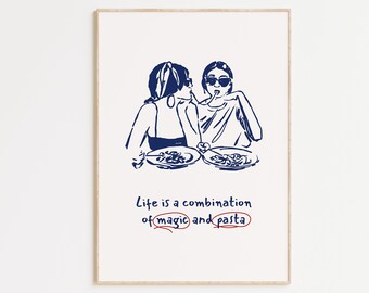 Print meisjesdiner pasta: retro keukenmuurkunst (digitale download)