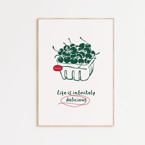 Cherry Kitchen Print, Retro Kitchen Wall Decor, Bar Cart Decor, Minimalist Food Print, Trendy Wall Art, Cute Kitchen Print
